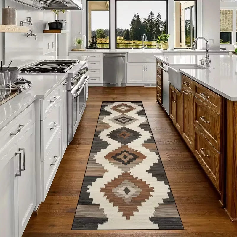 Moroccan Geometric Runner Rug Non-Slip Hallway Kitchen Laundry Room Long Carpet Soft Polyester Floor Mat | Lonoma