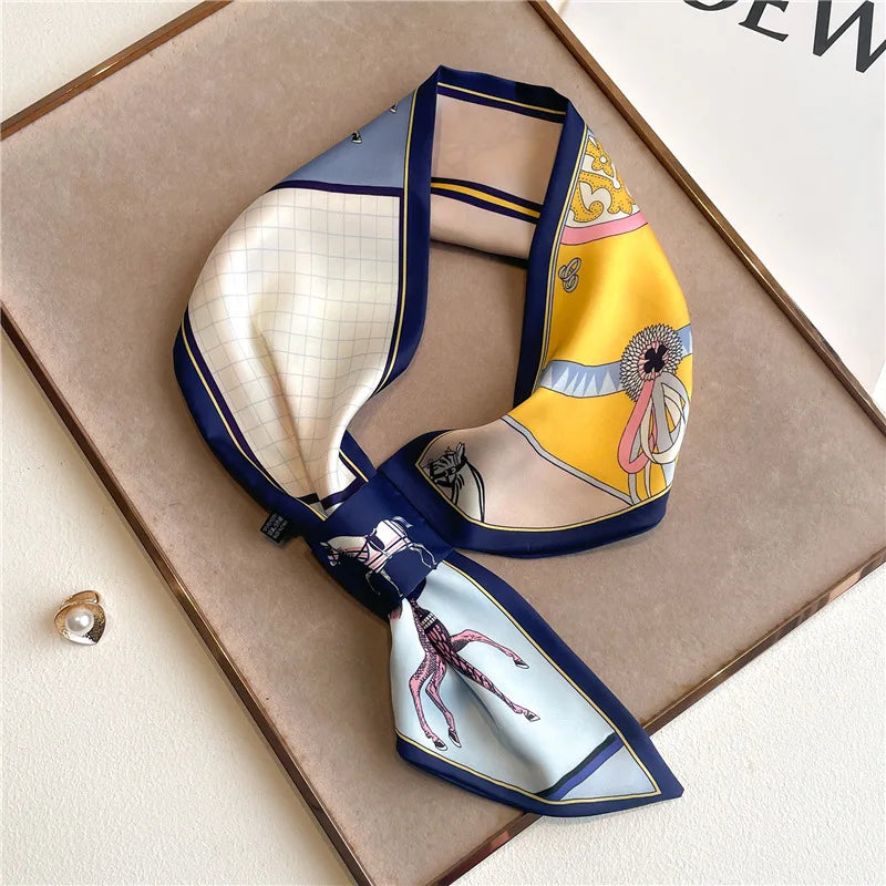 Silk-Feel Horse Print Skinny Scarf for Women Neck Wrap Hair Tie Wrist Accessory Satin Ribbon Bandana Fashion Neckerchief Lightweight | Lonoma