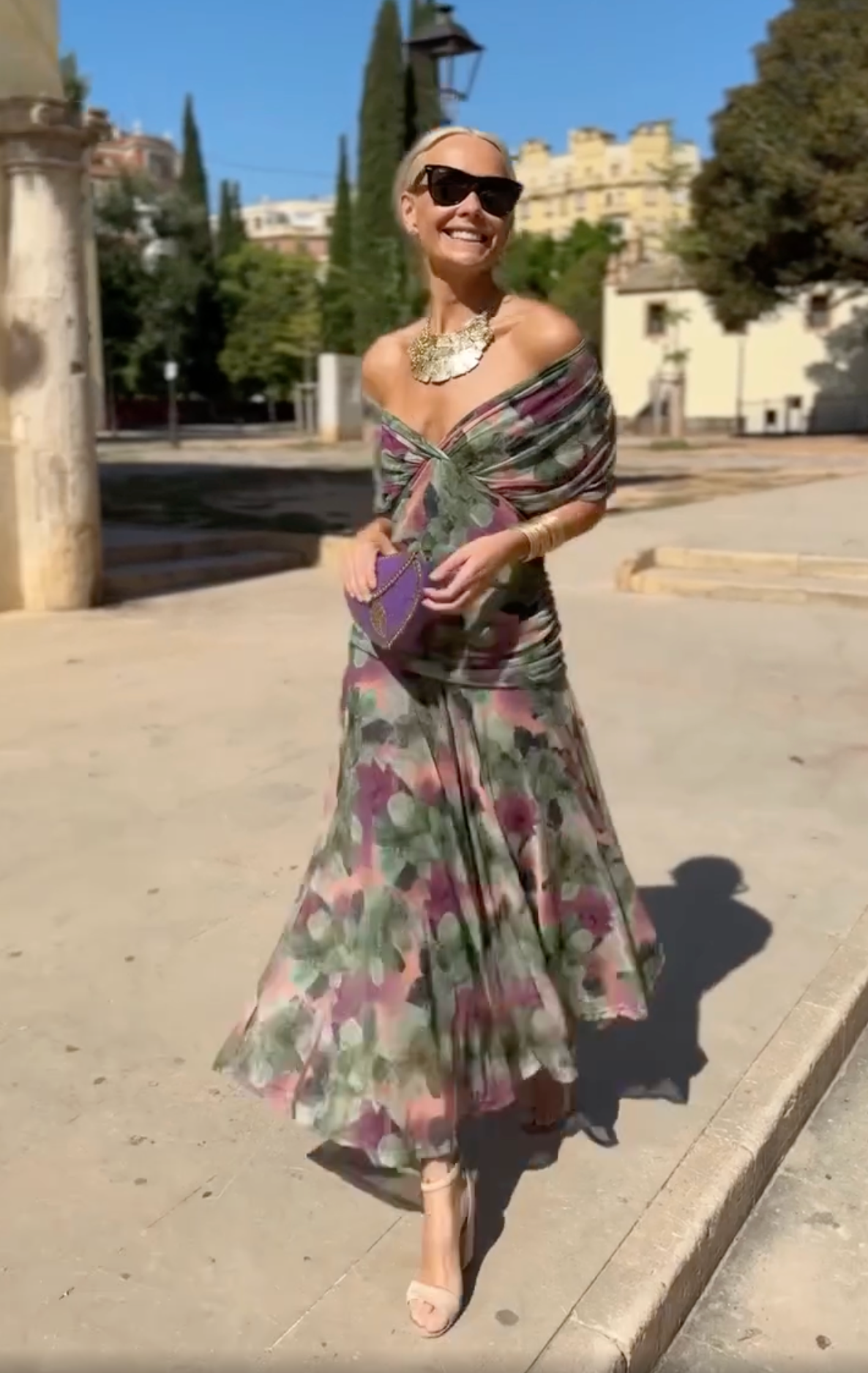 Women's Off-Shoulder Dress with Pleated Detail and Floral Print for Summer Weddings Garden Parties Evening Events | Koossa