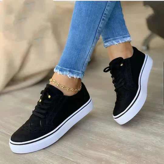 Women's Leather Platform Trainers with Lace-Up Fastening | Chunky Sole Casual Sneakers in Black Brown White | Koossa