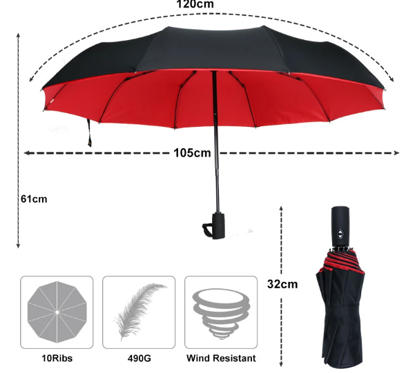 Windproof Inverted Umbrella with Auto-Open Button for Rain & Sun Protection – Reverse Close Design | Lonoma