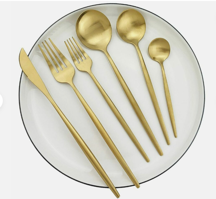 Titanium-Coated 18/10 Stainless Steel Flatware Set, Matte Silverware Service for 4 to 16, Dishwasher-Safe Forks, Knives & Spoons | Lonoma