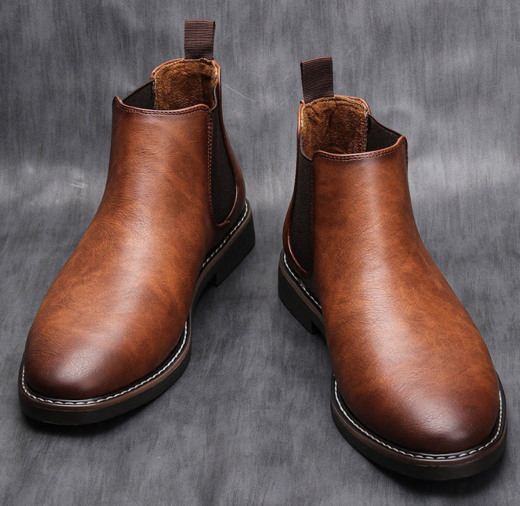 Men's Chelsea Boots in Brown, Grey & Dark Brown — Leather-Look Slip-On Ankle Boots for Smart Casual Wear, Office & Evening | Koossa