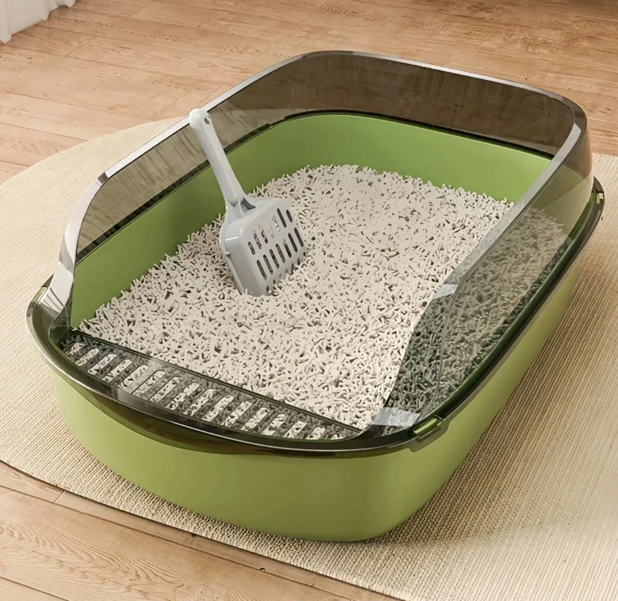 Cat Litter Tray Open Top Plastic 40x28x16cm with Scoop Blue Grey Pink Kitten Toilet Box Easy Clean | Koossa
