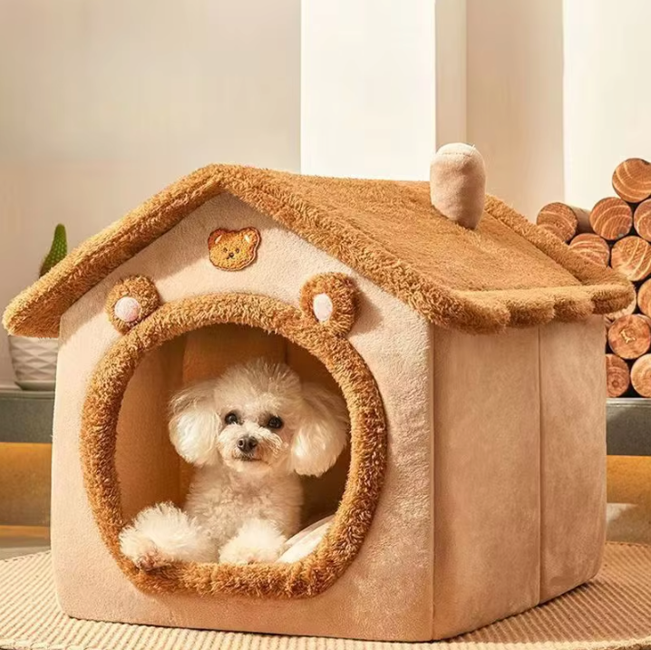 Pet House Indoor Cat Dog Cave Bed Foldable Washable Plush Small Cats Dogs S M L 30cm 35cm 40cm Brown Grey Cosy Enclosed | Koossa