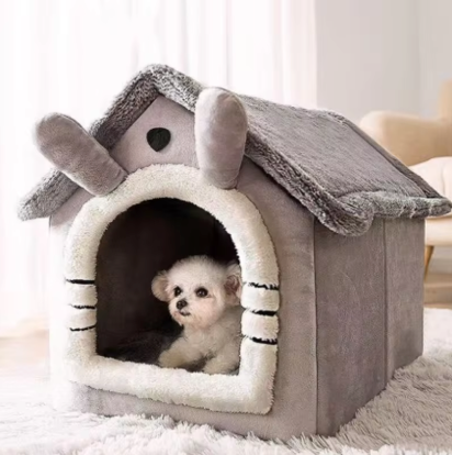 Pet House Indoor Cat Dog Cave Bed Foldable Washable Plush Small Cats Dogs S M L 30cm 35cm 40cm Brown Grey Cosy Enclosed | Koossa