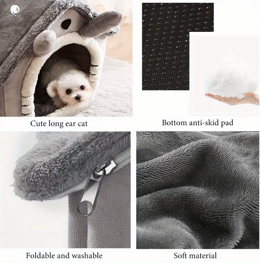 Pet House Indoor Cat Dog Cave Bed Foldable Washable Plush Small Cats Dogs S M L 30cm 35cm 40cm Brown Grey Cosy Enclosed | Koossa