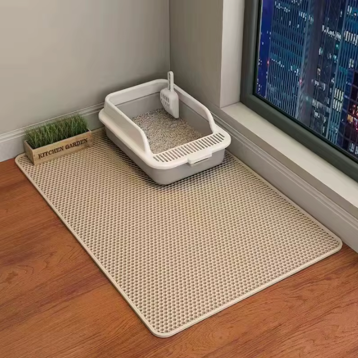 Cat Litter Mat Double Layer Anti-Slip Waterproof Honeycomb Scatter Trapping EVA Large Small 60x45 75x55 90x60 Grey Khaki | Koossa