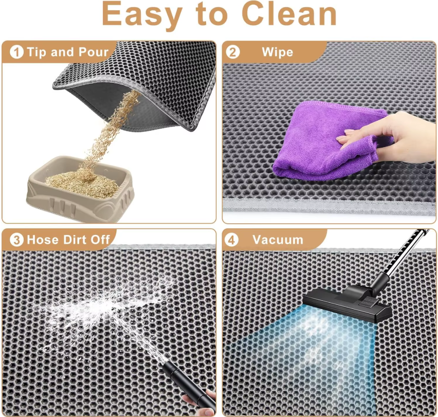 Cat Litter Mat Double Layer Anti-Slip Waterproof Honeycomb Scatter Trapping EVA Large Small 60x45 75x55 90x60 Grey Khaki | Koossa