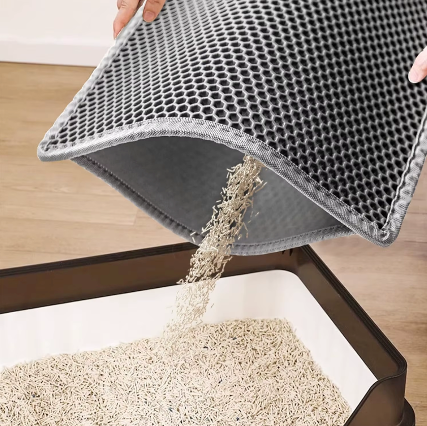 Cat Litter Mat Double Layer Anti-Slip Waterproof Honeycomb Scatter Trapping EVA Large Small 60x45 75x55 90x60 Grey Khaki | Koossa