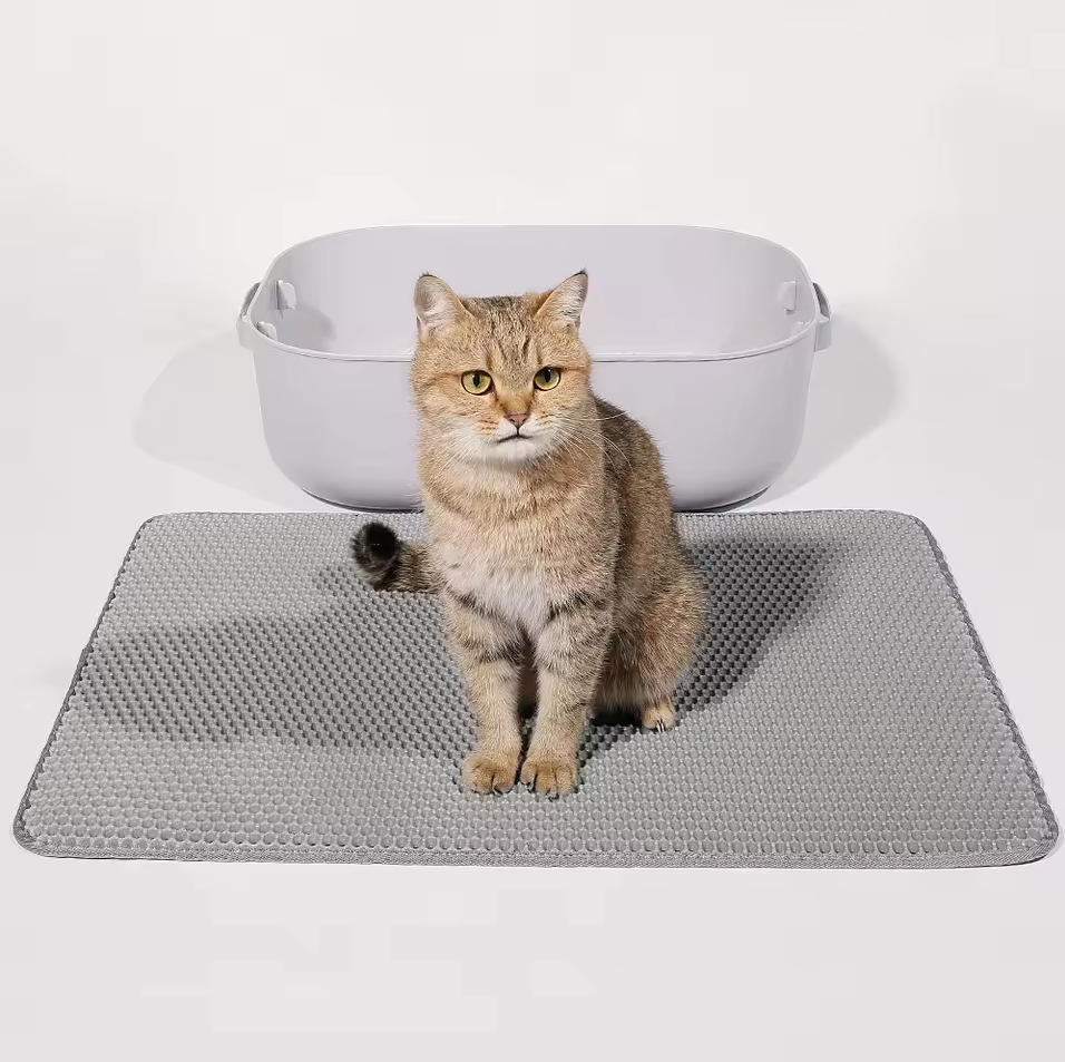 Cat Litter Mat Double Layer Anti-Slip Waterproof Honeycomb Scatter Trapping EVA Large Small 60x45 75x55 90x60 Grey Khaki | Koossa