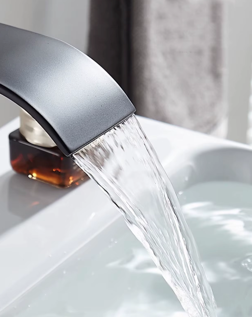 Waterfall Bathroom Faucet Single Handle Stainless Steel Deck Mount Sink Faucet with Wide Spout 7.5 or 9.8 Inch Chrome Black Gold | Lonoma