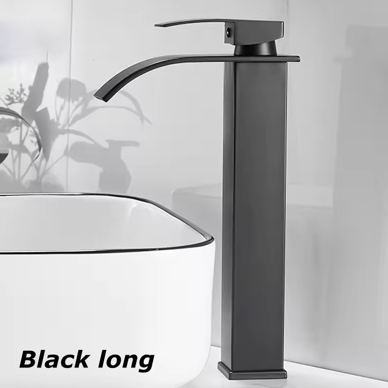 Waterfall Bathroom Faucet Single Handle Stainless Steel Deck Mount Sink Faucet with Wide Spout 7.5 or 9.8 Inch Chrome Black Gold | Lonoma