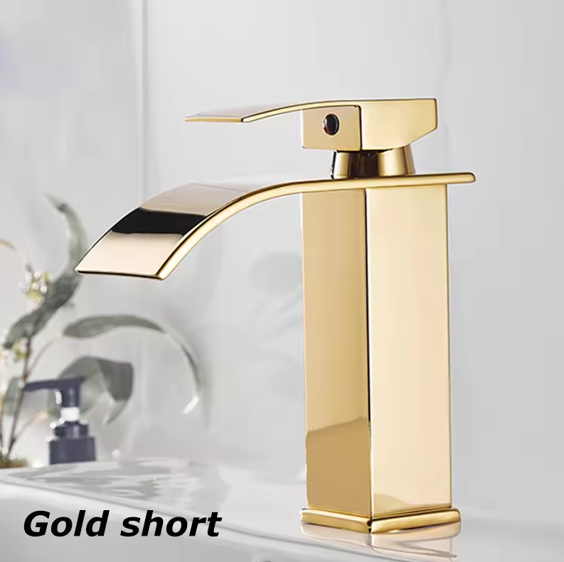 Waterfall Bathroom Faucet Single Handle Stainless Steel Deck Mount Sink Faucet with Wide Spout 7.5 or 9.8 Inch Chrome Black Gold | Lonoma