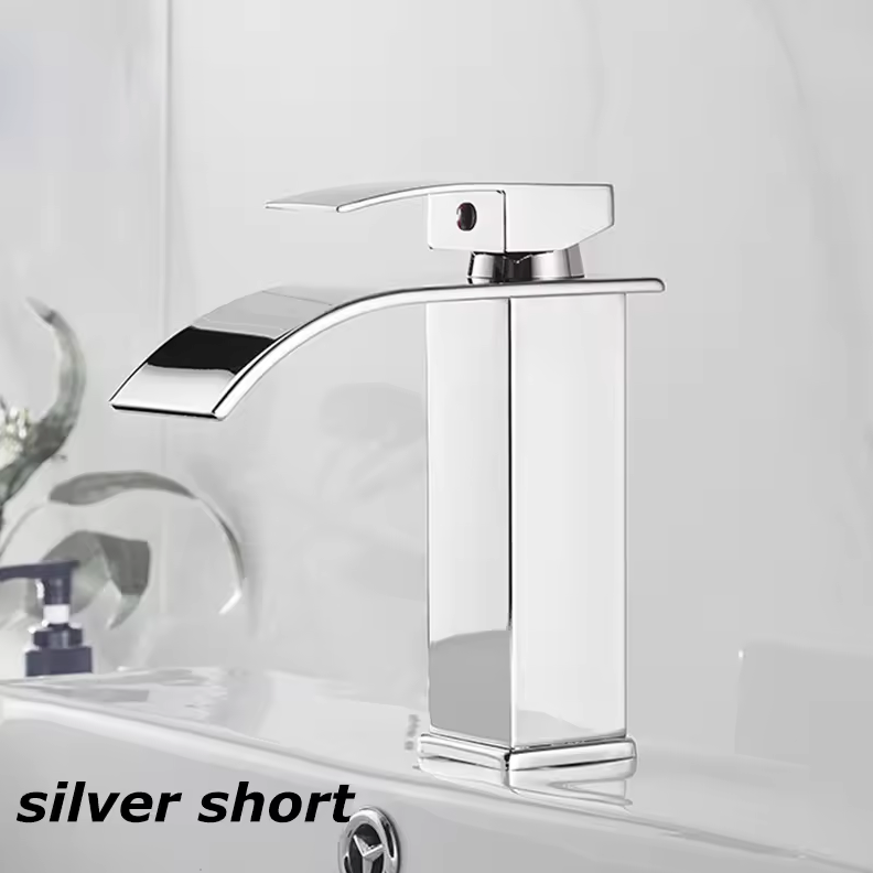 Waterfall Bathroom Faucet Single Handle Stainless Steel Deck Mount Sink Faucet with Wide Spout 7.5 or 9.8 Inch Chrome Black Gold | Lonoma