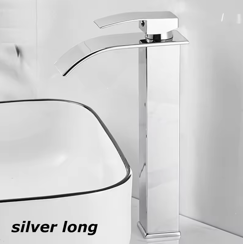Waterfall Bathroom Faucet Single Handle Stainless Steel Deck Mount Sink Faucet with Wide Spout 7.5 or 9.8 Inch Chrome Black Gold | Lonoma