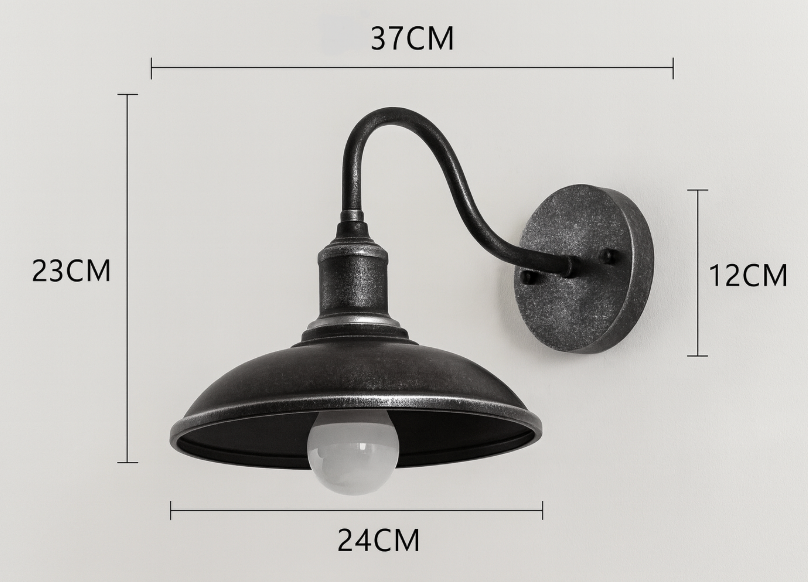 Applique murale extérieure industrielle en fer noir 37 cm avec LED pour éclairage façade jardin terrasse moderne | Koossa