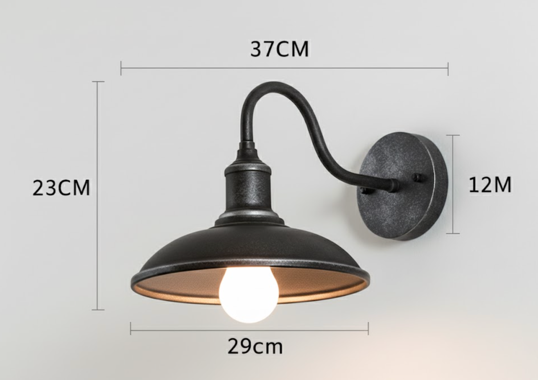 Applique murale extérieure industrielle en fer noir 37 cm avec LED pour éclairage façade jardin terrasse moderne | Koossa