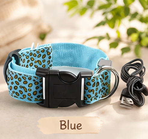 Dog LED Collar USB Rechargeable Leopard Print Light Up 3 Modes Night Safety Glow Collar Small Medium Large | Koossa