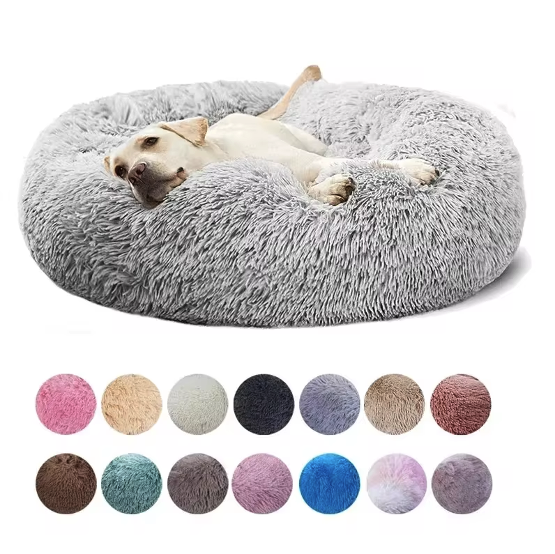 Fluffy Donut Dog Bed Plush Washable Anti-Slip Small Medium Large Dogs Cat Calming Round Bed Soft Faux Fur 40cm 50cm 60cm 70cm 80cm 90cm 100cm 110cm | Koossa