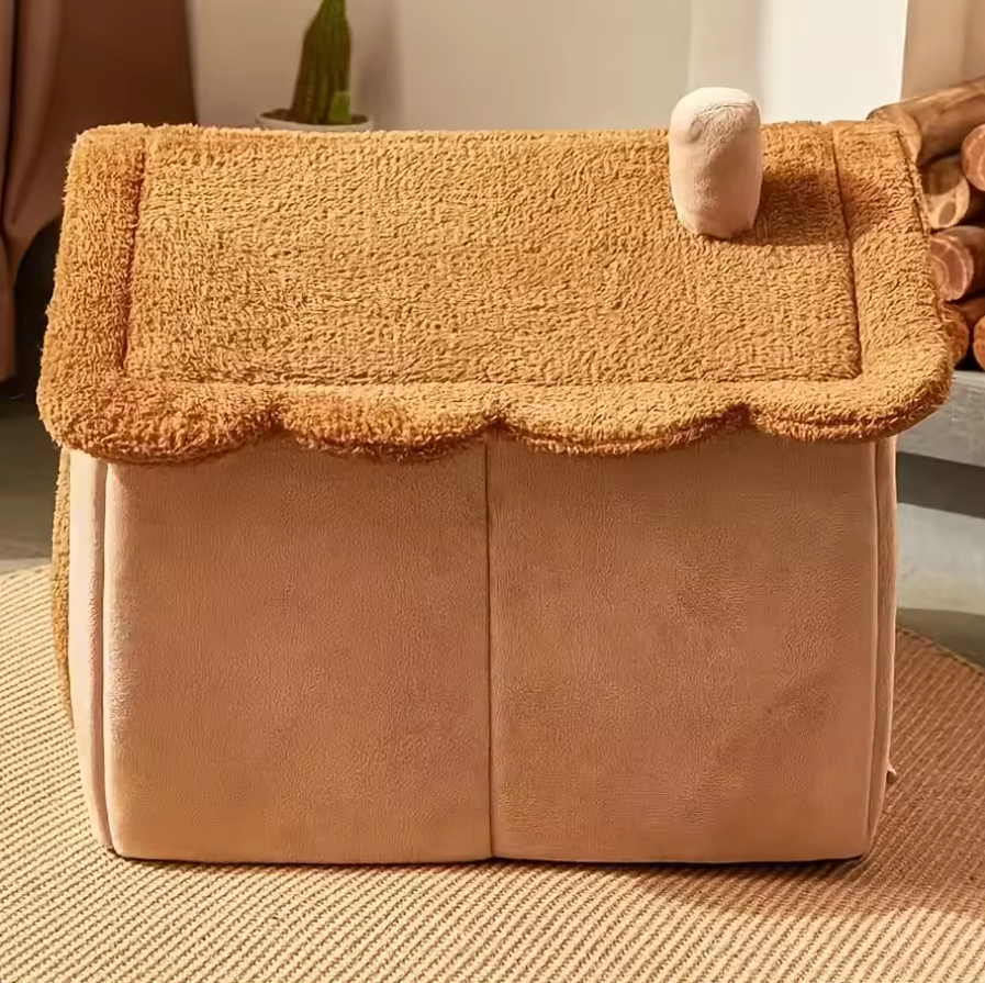 Pet House Indoor Cat Dog Cave Bed Foldable Washable Plush Small Cats Dogs S M L 30cm 35cm 40cm Brown Grey Cosy Enclosed | Koossa