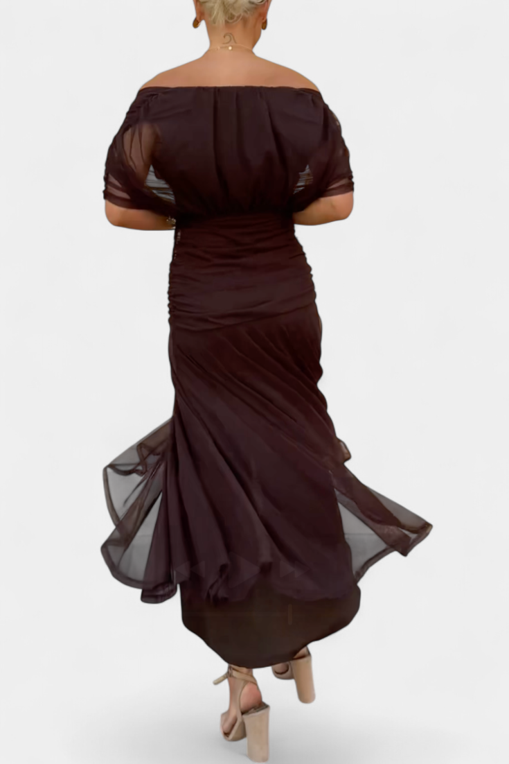 Women's Off-Shoulder Dress with Pleated Detail and Floral Print for Summer Weddings Garden Parties Evening Events | Koossa