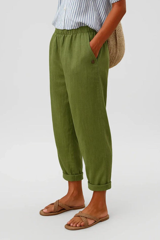 Women's Lightweight Cotton Trousers with Elastic Waist in Beige, White, Blue, Olive, Grey & Black – Relaxed Straight Leg for Effortless Summer Everyday Style | Koossa