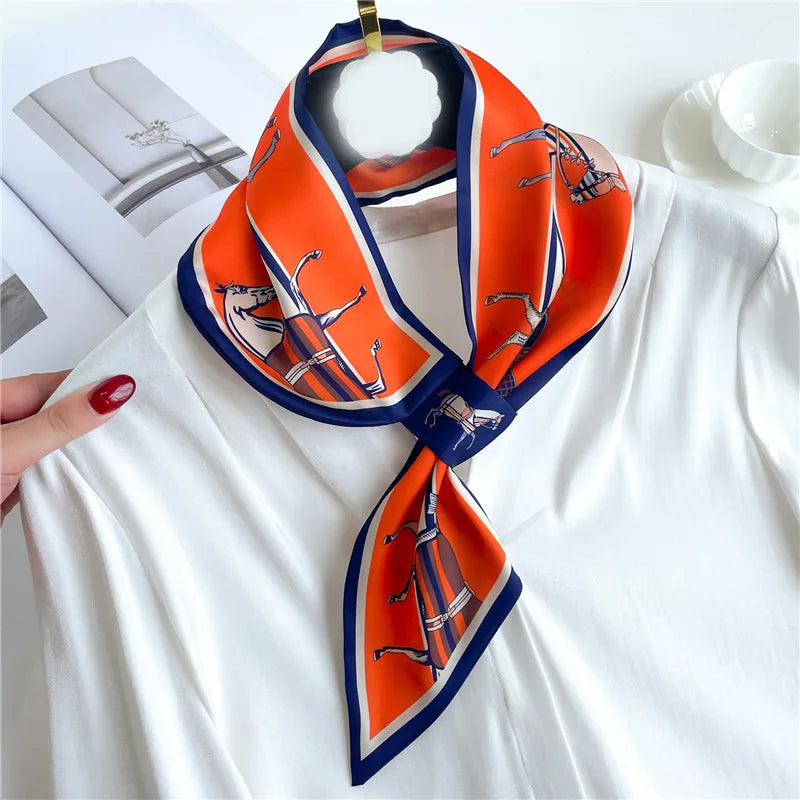 Luxe Merk Paardenprint Skinny Halsdoek Sjaal Voor Vrouwen Satijnen Zijden Linten Bandana Dames Hals Stropdas Pols Omslag Echarpe