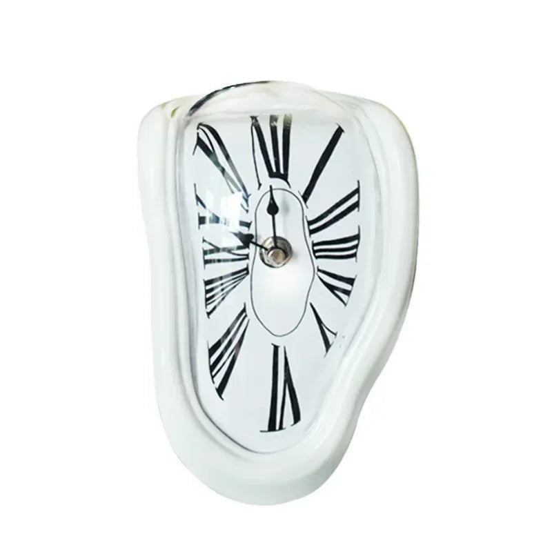 Horloge décorative à poser effet fondu chiffres romains 18×12×15 cm aluminium plastique argenté doré noir blanc | Koossa