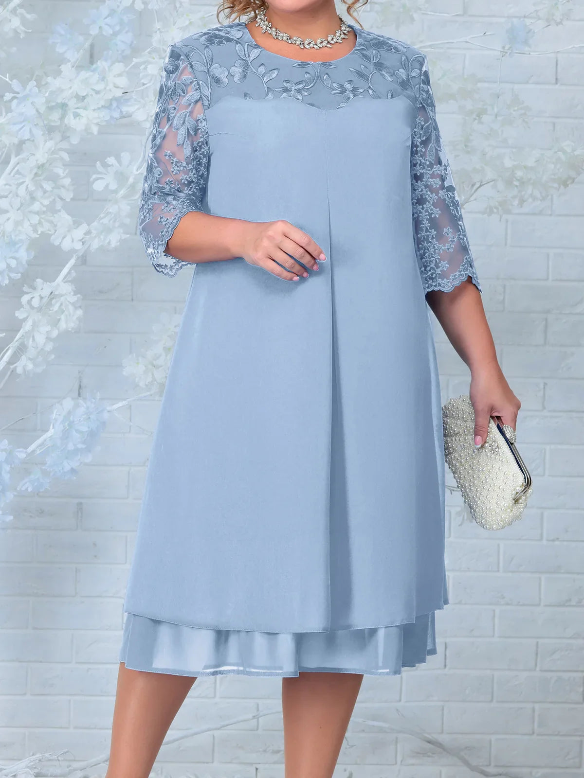 Women's Embroidered Banquet Midi Dress — Elegant Plus Size Evening Dress for Special Occasions & Formal Events | Koossa
