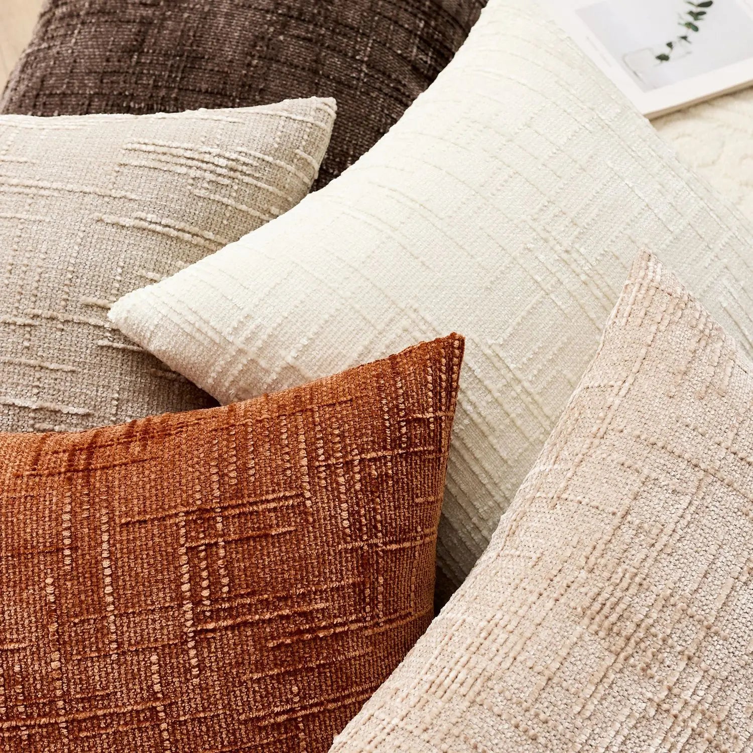 Housse de Coussin Chenille Effet Bambou Uni 45 cm pour Canapé et Chambre à Coucher Décoration Intérieure | Koossa