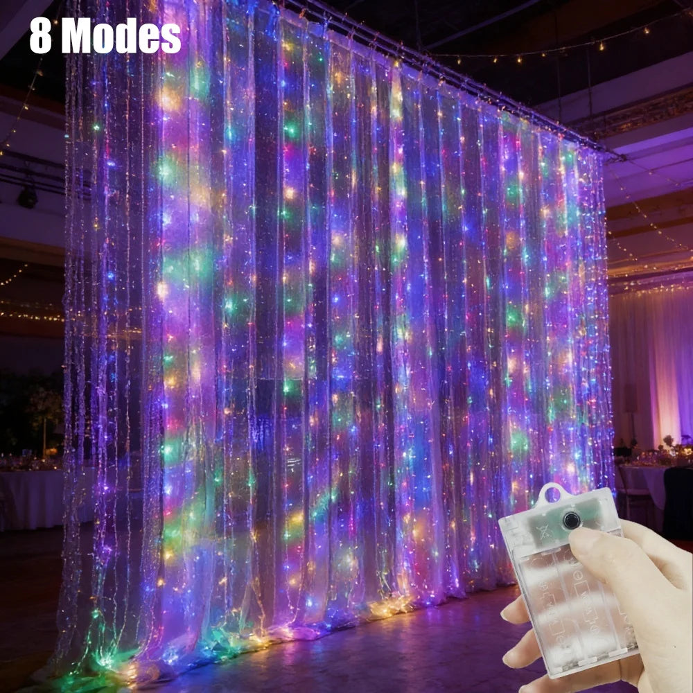 Battery Powered LED Curtain String Lights 8 Modes Hanging Fairy Lights for Bedroom Wedding Holiday Indoor Decor | Lonoma