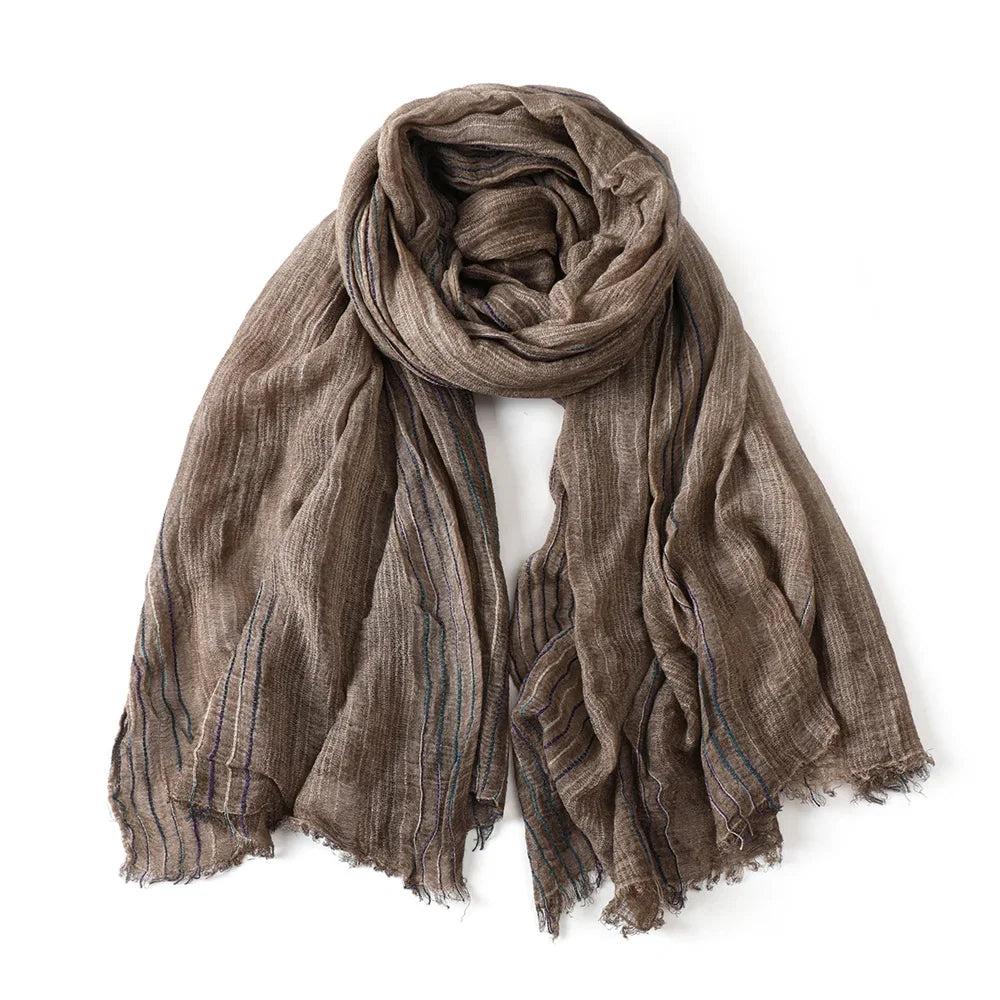Striped Cotton Linen Scarf for Men with Tassels - Lightweight Neck Wrap for Fall Winter - Versatile Fashion Accessory Shawl | Lonoma