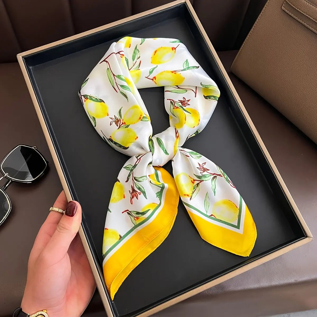 Printed Square Scarf 27.5 × 27.5 in Polyester Silk-Feel Headband Neck Wrap Hair Accessory for Women Spring Summer Fall Winter Versatile | Lonoma