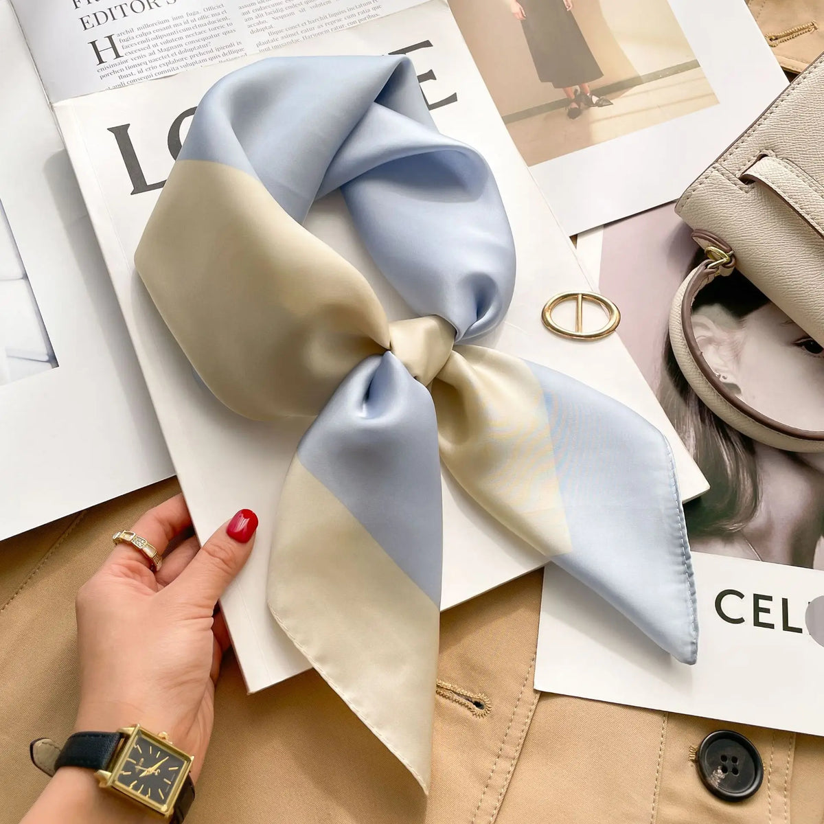 Printed Square Scarf 27.5 × 27.5 in Polyester Silk-Feel Headband Neck Wrap Hair Accessory for Women Spring Summer Fall Winter Versatile | Lonoma