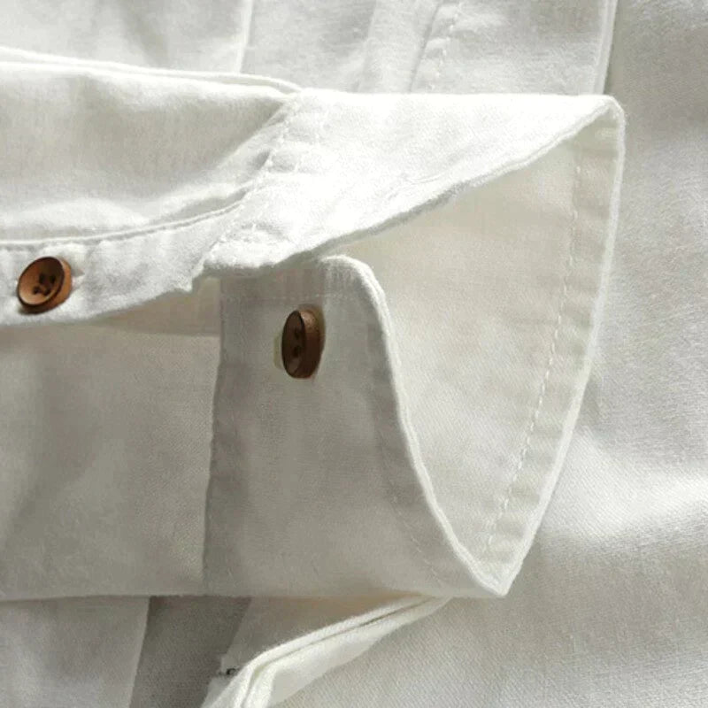 Japanese-Inspired Men's Button-Down Shirt – Linen Cotton Blend Long Sleeve Casual Dress Shirt for Office Work Vacation Travel | Lonoma