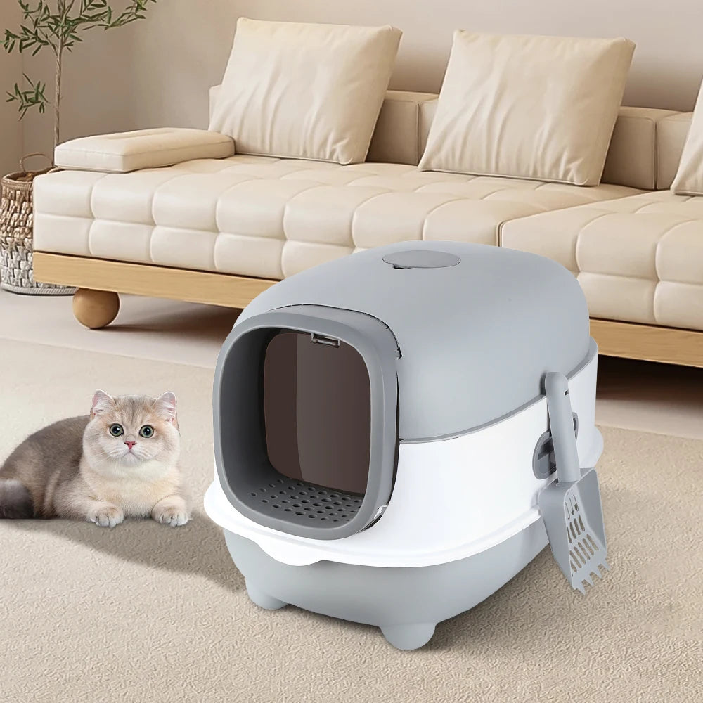 Cat Litter Box Enclosed Dome 40x39x56cm Top Entry Odour Control Anti-Splash Anti-Tracking Convertible Hooded Toilet Scoop Included Washable | Koossa