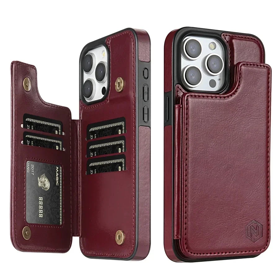 Magnetic Wallet Phone Case with RFID Blocking for iPhone – Premium Faux Leather Flip Cover with Card Slots & Kickstand | Lonoma