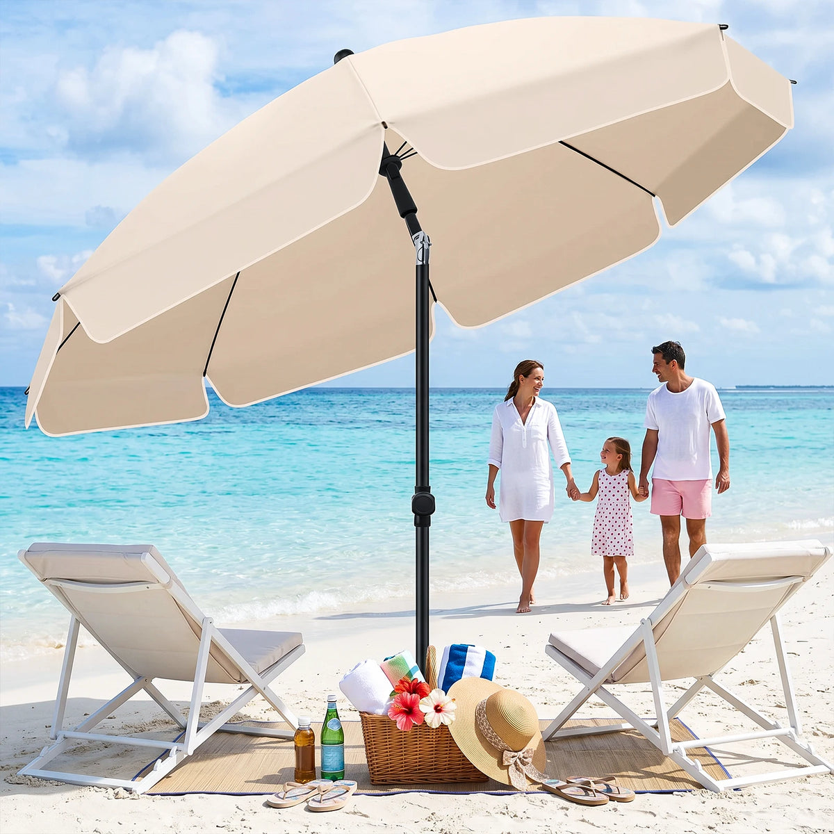 Balkon parasol - Buitenparasol rond 2M strandzonnescherm UV-bescherming kantelbaar draagbaar verstelbaar strandtuinparasol met draagtas
