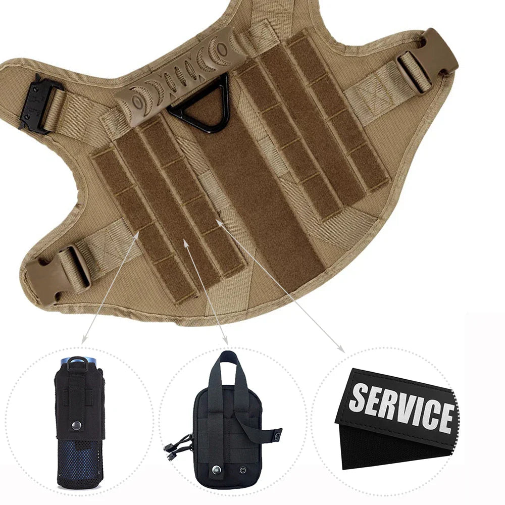 Tactical Dog Harness Heavy Duty Handle 1050D Nylon MOLLE No-Pull Adjustable Large Breeds Training Outdoor Walking Harness Metal D-Ring | Koossa
