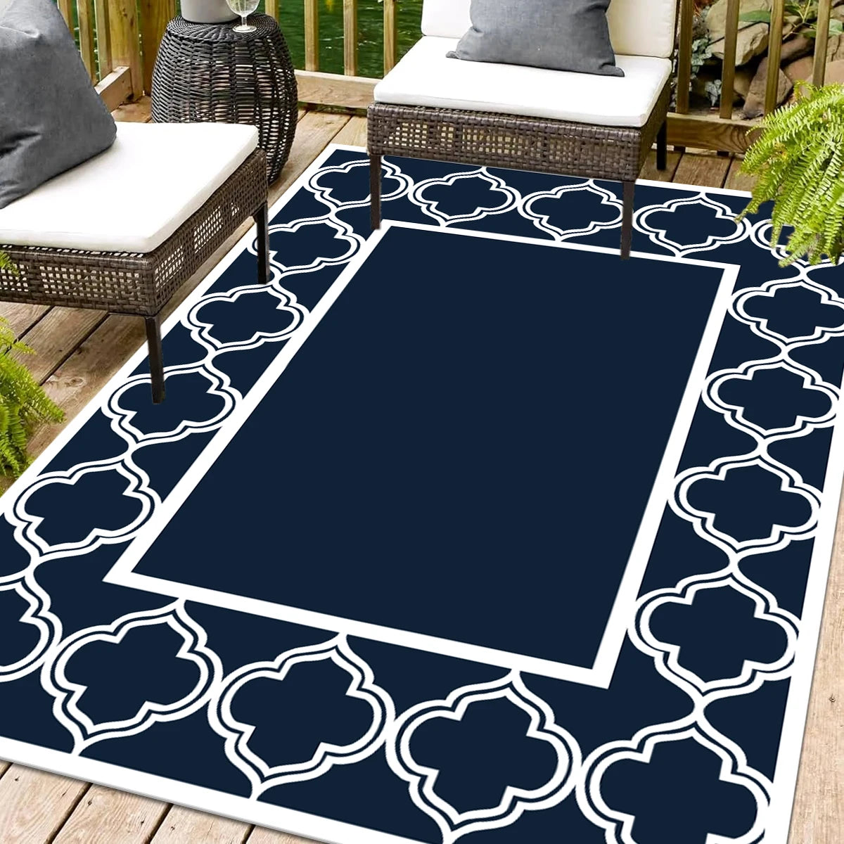 Reversible Waterproof Outdoor Rug | Woven Polypropylene Patio Mat for Deck, Garden, Camping & Picnics | Leaf Pattern Design | Lonoma