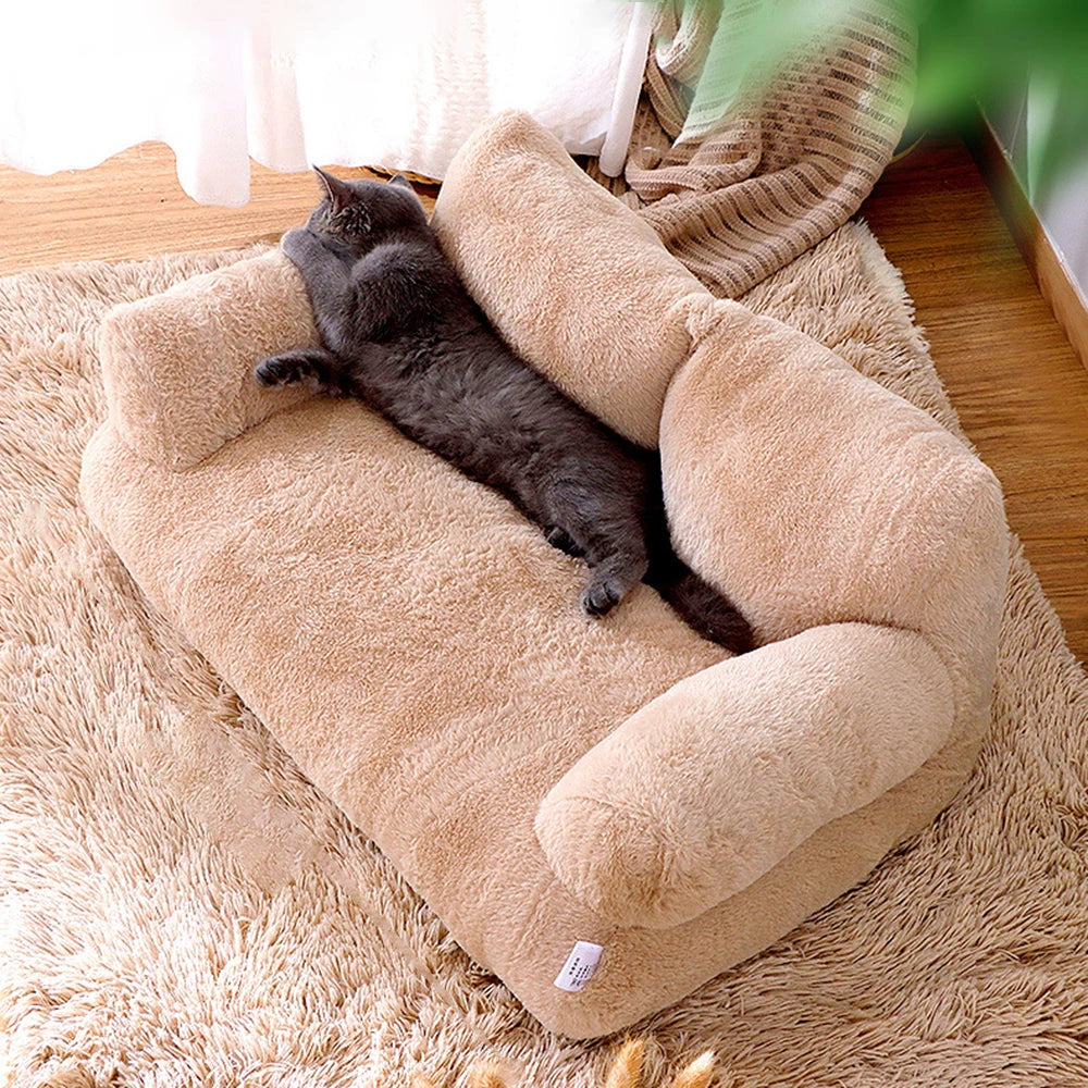 Cat Sofa Bed Removable Washable Plush 55x38x18cm Soft Cosy Armchair Cushion Small Dog Lounge Chair Indoor Pet Furniture | Koossa
