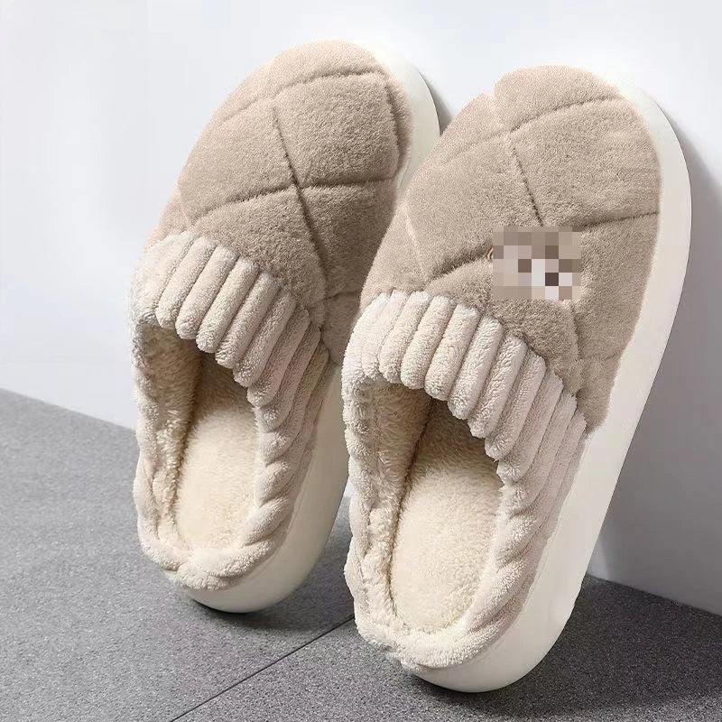 Plush House Slippers for Women & Men – Checkered Indoor Shoes with Thick Soles, Warm Fleece Lining, Fuzzy Slip-On Footwear for Cold Weather | Lonoma