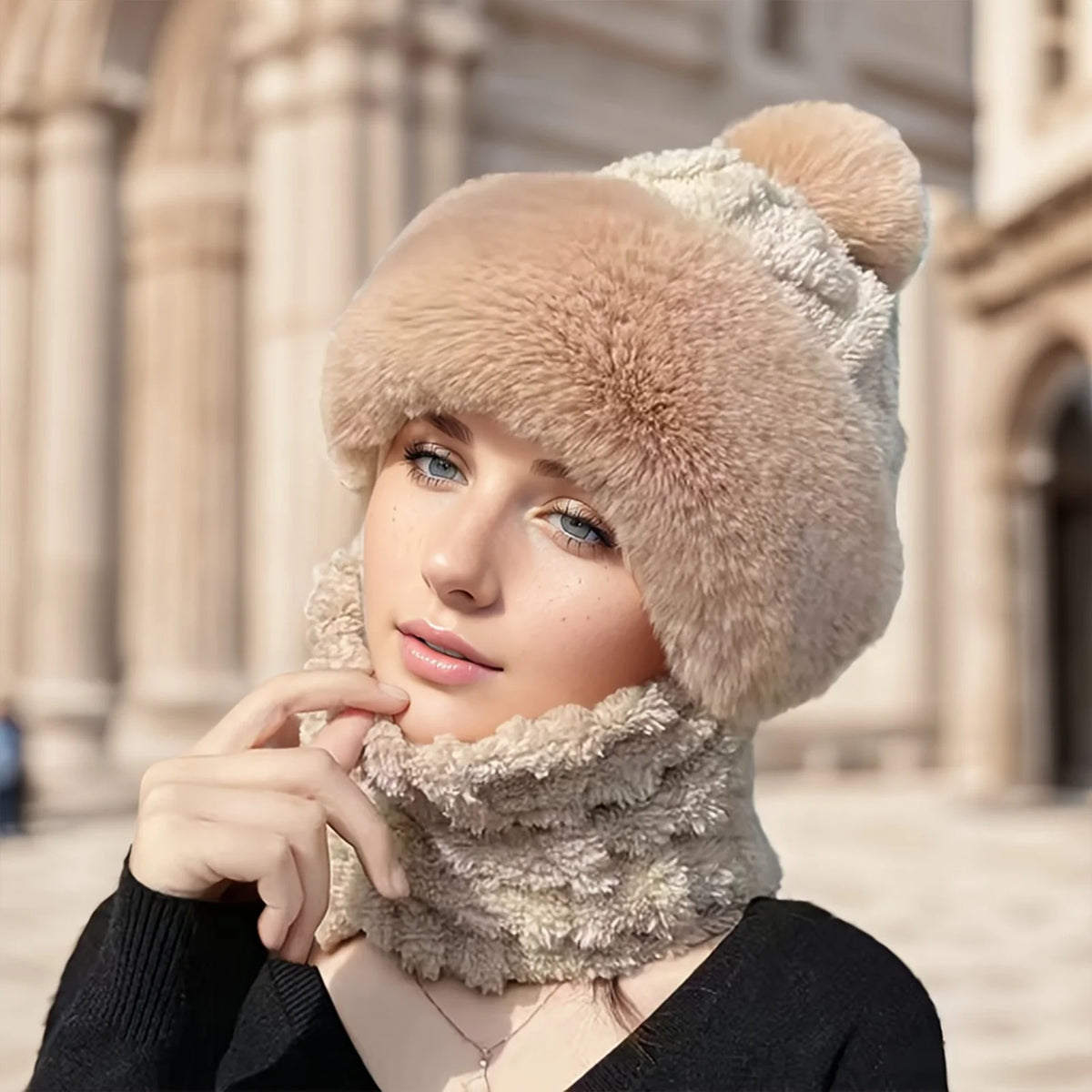 Fleece-Lined Hooded Winter Balaclava with Pom Pom for Women & Men – Full Neck Coverage Cold Weather Hat for Cycling & Outdoor Activities | Lonoma