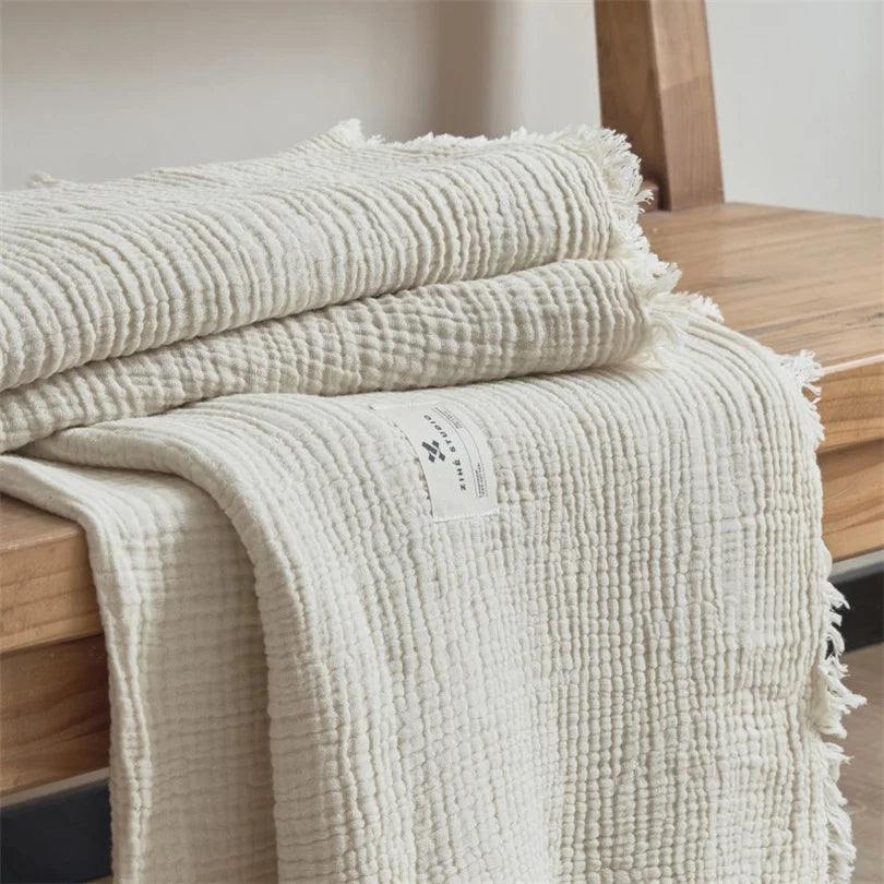100% Cotton Throw Blanket 6 Layer Muslin Blankets Cooling Soft Throw Blanket for Bed Couch Breathable Gauze Blanket with Tassel