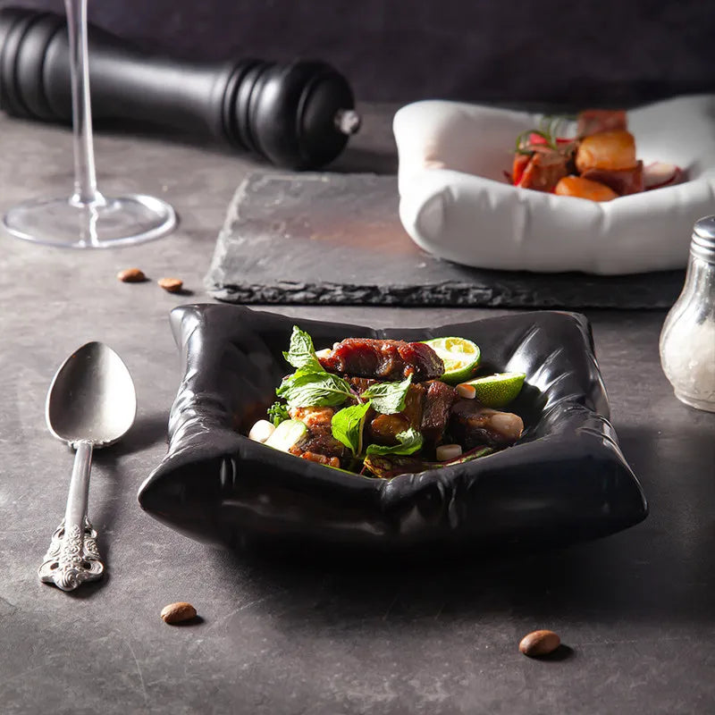 Cloud-Shaped Porcelain Serving Bowl, White or Black Ceramic Dinnerware for Soup, Salad, Pasta, Rice, Kitchen and Dining Table | Lonoma