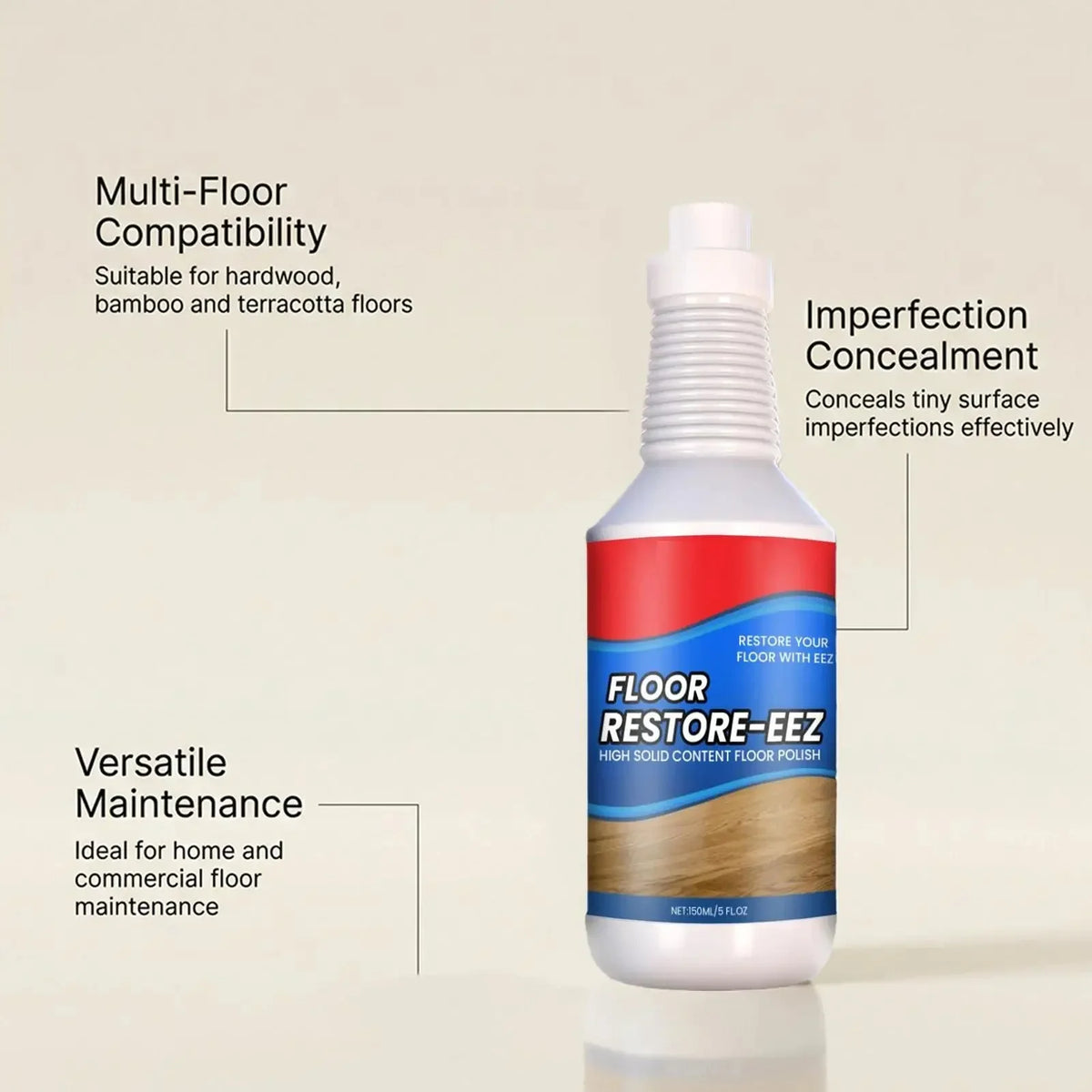 Hardwood Floor Restorer & Scratch Repair Liquid, 5 fl oz Wipe-On Polish for Wood, Parquet, Laminate & Engineered Floors | Lonoma