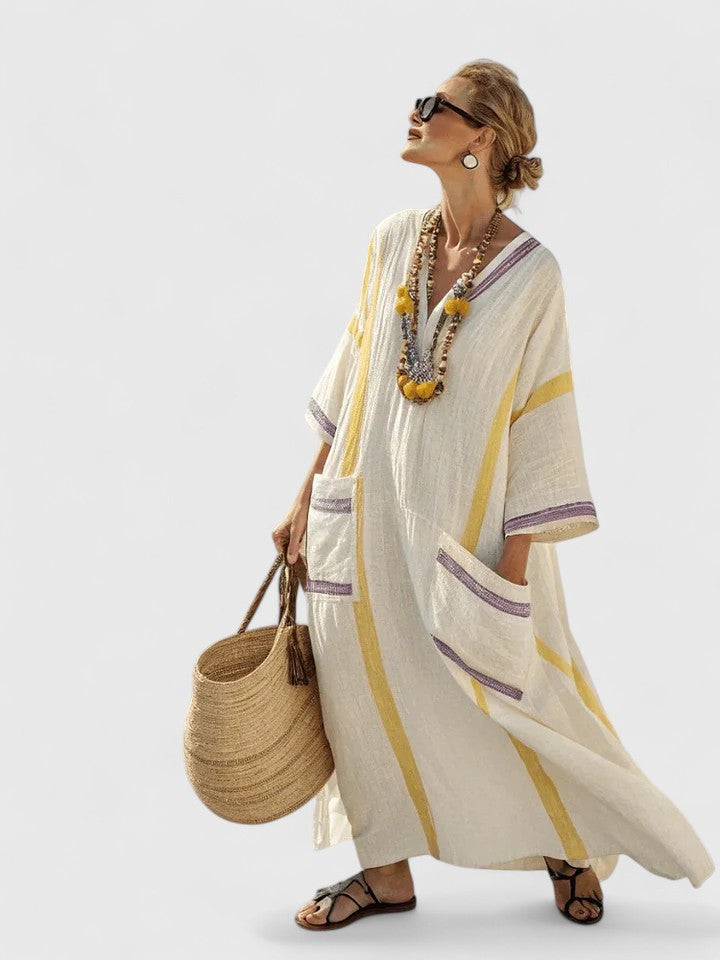 Women's V-Neck Maxi Dress in Lightweight Fabric with Relaxed Flowing Silhouette for Summer Occasions | Koossa