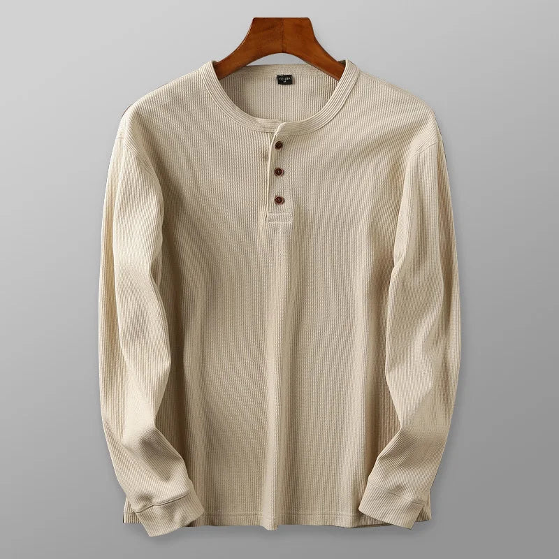 Men's Cotton Henley Shirt with Buttoned Neckline – Classic Long-Sleeved Top in Six Shades for Smart Casual Style | Koossa