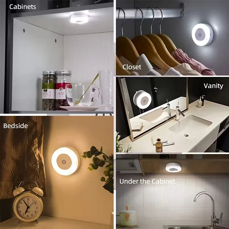 Touch-Activated LED Night Light USB Rechargeable Magnetic Compact Puck Light for Bedroom Hallway Closet Warm Ambient Lighting | Lonoma